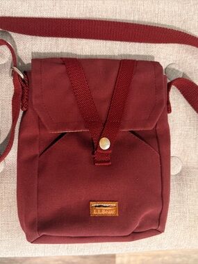 L.L. Bean Burgundy Canvas Crossbody with Leather-Trim Logo